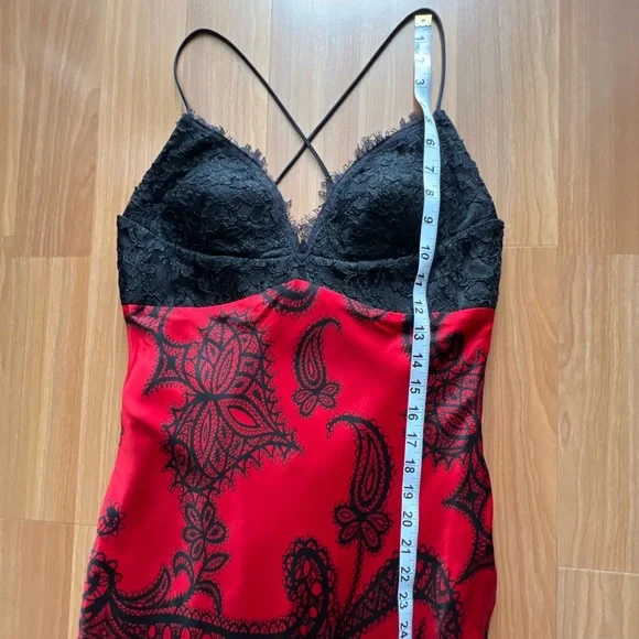Mary.L Couture Red & Black Silk Lace Maxi Dress Size 8 - Picture 10 of 16